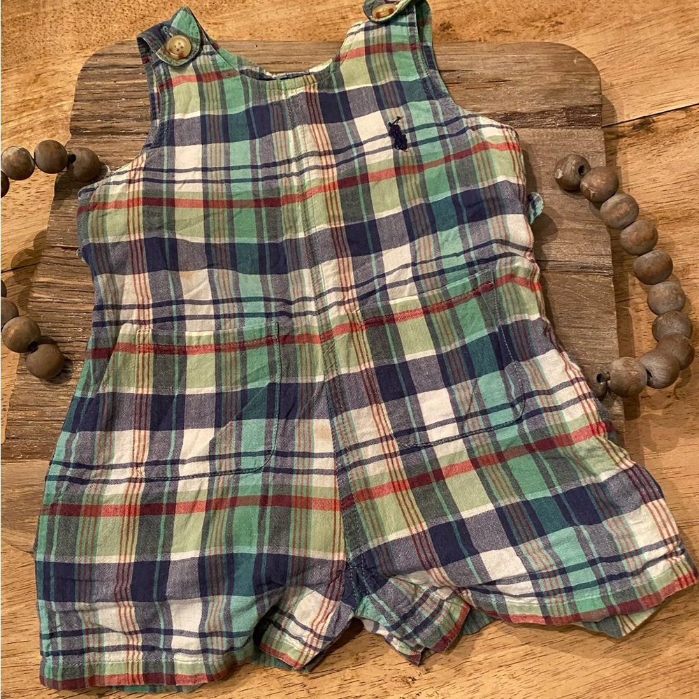 Vintage Polo by Ralph Lauren‎ Infant 3-6 Months 100% Cotton Plaid Overall Romper